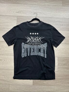 Givenchy Black Graphic Crewneck Tee with Grey Logo